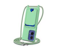 (For Motorola Moto G85 / S50 Neo,Green)Integrated Card Bag Solid Color Liquid Silicone Phone Case with Lanyard