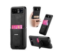 (For Motorola Moto Razr 40,Black)Retro Leather Fold Stand Elastic Card Bag Phone Case