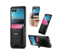 (For Motorola Moto Razr 40 Ultra,Black)Retro Leather Fold Stand Elastic Card Bag Phone Case