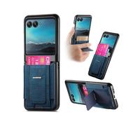 (For Motorola Moto Razr 40 Ultra,Blue)Retro Leather Fold Stand Elastic Card Bag Phone Case