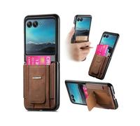 (For Motorola Moto Razr 40 Ultra,Brown)Retro Leather Fold Stand Elastic Card Bag Phone Case