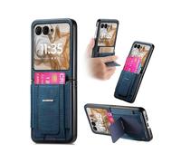 (For Motorola Moto Razr 50,Blue)Retro Leather Fold Stand Elastic Card Bag Phone Case