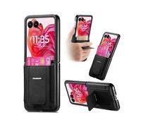 (For Motorola Moto Razr 50 Ultra,Black)Retro Leather Fold Stand Elastic Card Bag Phone Case
