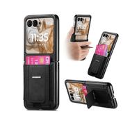 (For Motorola Moto Razr 60,Black)Retro Leather Fold Stand Elastic Card Bag Phone Case