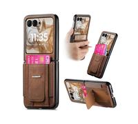 (For Motorola Moto Razr 60,Brown)Retro Leather Fold Stand Elastic Card Bag Phone Case