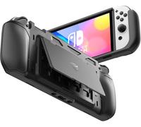 For Nintendo Switch OLED Case (2021),Rugged Protective Cover with Adjustable Stand,MicroSD & Game Cards Storage Slots for Nintendo Switch OLED and Joy-Con Controller-Black