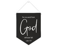 For No Word from God Will Ever Fail. Luke 1 : 37 Bannière en toile inspirante à suspendre au mur avec fanion, bannière murale, œuvre d'art décorative pour salon, chambre à coucher, bureau, cadeaux de