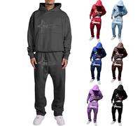 for NOFS Survêtement pour homme - Ensemble 2 pièces à manches longues avec capuche - Pantalon de jogging - Tenue de sport - Chaud - Décontracté - Lettres imprimées - Y2K Hip Hop - Survêtement