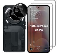 For Nothing Phone 3a Pro Tempered Glass + Rear Camera Protector (Black), [2 + 2 Pieces] Anti-Scratch, Bubble-Free Tempered Glass, Full Coverage Screen Protectors