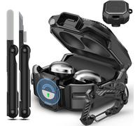 For Samsung Galaxy Buds 2 Pro/Buds Pro/Buds Live/Buds 2 Case Cover/Galaxy Buds FE (2023), Carbon Fiber Military Case with Keychain and Cleaning Kit, Black