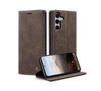 For Samsung Galaxy S25 Case CASEME 013 Series Card Holder Stand Leather Phone Cover - Coffee