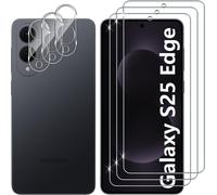 For Samsung Galaxy S25 Edge Tempered Glass, 3+3 Pieces Screen Protector + Rear Camera Protector Film, 9h Hardness Hd Anti-Scratch Bubble-Free Tempered Glass Screen Protectors
