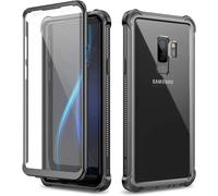 For Samsung Galaxy S9 Plus Case Shockproof Silicone Bumper Case Cover Full Body Protective 360 Back Panel Transparent Anti-Scratch Built-In Screen Protector - Black