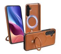 for Samsung Luxurious Leather Magnetic Case with Invisible Stand for Samsung S24 S23 S22 Ultra Plus (Orange,S22 Ultra)