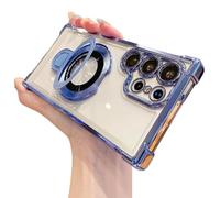 for Samsung Series Airbag Anti-Fall Phone Case with Invisible Ring Stand, Electroplated Four Corners Airbag Magnetic Bracket Case Cover (Note 20Ultra,Blue)