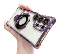 for Samsung Series Airbag Anti-Fall Phone Case with Invisible Ring Stand, Electroplated Four Corners Airbag Magnetic Bracket Case Cover (S24Plus,Purple)