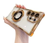 for Samsung Series Airbag Anti-Fall Phone Case with Invisible Ring Stand, Electroplated Four Corners Airbag Magnetic Bracket Case Cover (S22Plus,Gold)