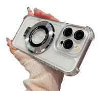 for Samsung Series Airbag Anti-Fall Phone Case with Invisible Ring Stand, Electroplated Four Corners Airbag Magnetic Bracket Case Cover (S23,White)