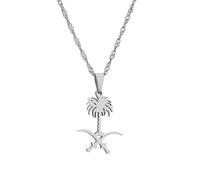 For Saudi Arabia Stainless Steel Map Pendant Necklace Earrings And Ring Set Fashionable And Versatile Suitable For Men Women Brides Grooms Suitable For Wedding Parties Various Festivals (silver)
