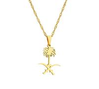 For Saudi Arabia Stainless Steel Map Pendant Necklace Earrings And Ring Set Fashionable And Versatile Suitable For Men Women Brides Grooms Suitable For Wedding Parties Various Festivals (gold)