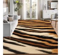 For Stunning Tapis à rayures tigre marron 1,2 x 1,8 m - Lavable en machine avec dos antidérapant - Imitation velours cristal - Imprimé animal - Pour salon, chambre à coucher et bureau (D)