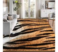 For Stunning Tapis à rayures tigre marron 1,2 x 1,8 m - Lavable en machine avec dos antidérapant - Imitation velours cristal - Imprimé animal - Pour salon, chambre à coucher et bureau (C)