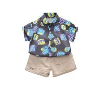 For Summer Baby Wear Toddler Baby Boy Vêtements Shorts Set Alphanumérique Chemise Manches Courtes Bouton Down Top, gris, 5-6 ans
