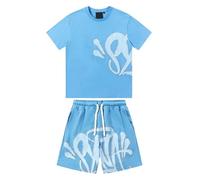 for Syna World Ensemble t-shirt et short pour homme 2 pièces Survêtement d'été à manches courtes Streetwear Y2K Hip Hop avec couronne en coton confortable décontracté Tenue unisexe, Bleu clair #4, M