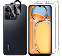 For Xiaomi 13C 4G/Poco C65 Tempered Glass, 2+2 Pieces Screen Protector+Rear Camera Protector Film (Black) 9H Hardness Hd Anti-Scratch Screen Protectors For 13C 4G
