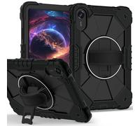 for Xiaomi Redmi Pad 2 11 inch 2025 Shockproof Heavy Duty Case Hybrid Silicone Cover with 360° Rotating Stand, Anti-Scratch Silicone PC Armor Adjustable Shoulder/Wrist Straps(Svart)