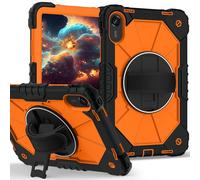 for Xiaomi Redmi Pad 2 11 inch 2025 Shockproof Heavy Duty Case Hybrid Silicone Cover with 360° Rotating Stand, Anti-Scratch Silicone PC Armor Adjustable Shoulder/Wrist Straps(Orange)