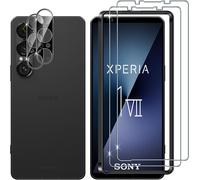 For Xperia 1 Vii Tempered Glass + Rear Camera Protector (Black), [2 + 2 Pieces] Anti-Scratch Screen Protector, Bubble-Free Tempered Glass, Full Coverage Screen Protectors
