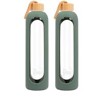 for you Bouteille à boire durable | 1000 ml en verre avec coque en silicone & lavable au lave-vaisselle | Bouteille d’eau de 1 litre étanche avec couvercle en bambou | convient de -20°C à 150°C (Pack