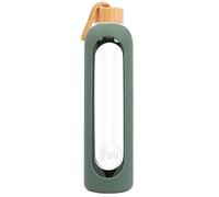 for you Gourde durable vert olive | 750 ml en verre + coque en silicone | Passe au lave-vaisselle | Bouteille d'eau anti-fuite de 0,75 l avec couvercle en bambou | 100 % sans BPA | Convient pour une