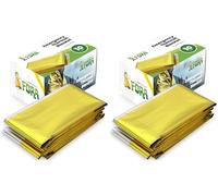 FORA Couvertures Thermiques d'urgence - Kit de Survie avec 10 unités, 160 x 210 cm, Double Face, doré/argenté, Ultra légères et compactes (Lot de 2)