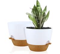 FORAGIFT Lot de 2 grands pots de fleurs en plastique avec réservoir profond et trous de drainage élevés pour intérieur et extérieur Blanc terre cuite 25 cm