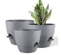 FORAGIFT Lot de 3 grands pots de fleurs en plastique avec réservoir profond et trous de drainage élevés pour intérieur et extérieur Gris mouchetés 25/23/20 cm