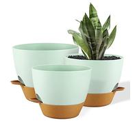 FORAGIFT Lot de 3 grands pots de fleurs en plastique avec réservoir profond et trous de drainage élevés pour intérieur et extérieur Vert terre cuite 25/23/20 cm