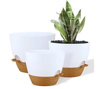 FORAGIFT Lot de 3 grands pots de fleurs en plastique avec réservoir profond et trous de drainage élevés pour intérieur et extérieur Blanc terre cuite 25/23/20 cm