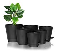 FORAGIFT Pots de Fleurs en Plastique d'Intérieur, 20/17,5/16,5/15/14/12,5cm Pots Auto-Arrosants pour Plantes avec Trous de Vidange, Soucoupe et Réservoir pour Toutes Les Plantes d'Intérieur, Noir