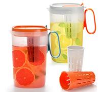Foraineam Lot de 2 pichets à infusion d'eau en plastique avec couvercle et infuseur à fruits, carafe à eau incassable pour thé glacé, limonade, jus, boissons, lait