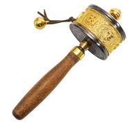 Foraineam Volant de prière à main avec six caractères tibétains Bouddhiste Vérité Bouddhiste Écriture Bouddhiste Poignée en bois Instrument de prière pour prier, bénédiction, yoga, relaxation