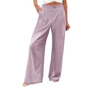 Forandiu Pantalon Palazzo taille haute en coton et lin pour femme - Jambe large - Pantalon décontracté à boutons - Printemps respirant, rose, XX-Large