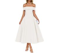 Forandiu Robe de cocktail à épaules dénudées pour femme, robe mi-longue, robe formelle pour invitée de mariage, soirée, bal de fin d'année, blanc, Taille XL