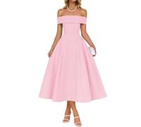 Forandiu Robe de cocktail à épaules dénudées pour femme, robe mi-longue, robe formelle pour invitée de mariage, soirée, bal de fin d'année, rose, Taille S