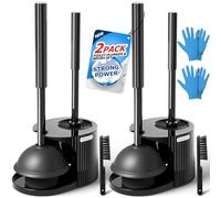 FORASTO Lot de 2 brosses de Toilette 2 en 1 avec Piston à poignée étendue, Ensemble de Piston pour Cuvette de Toilette, Gants de Nettoyage, Outils de Nettoyage, Brosse de Nettoyage, Fournitures de