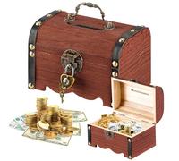 Forbabe Coffre au trésor en bois vintage - Serrure - Couvercle pour rangement et décoration - 14,5 x 10,5 x 10,3 cm - Marron