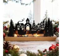 Forbabe Couronne de l'Avent Bougeoir Moderne, Arrangement de Noël Allongé Photophore pour Bougie Chauffe-plat, Porte-Bougies avec Supports en Bois, Plateau à Bougies pour la Décoration de Noël sur