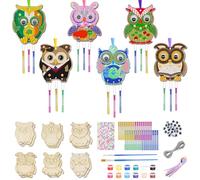 Forbabe Lot de 12 carillons éoliens pour enfants - Décoration d'anniversaire d'enfant - Chouettes en bois - Carillon sonore suspendu - À peindre - Idées de bricolage - Pour anniversaire d'enfant