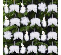 Forbabe Lot de 24 décorations de sapin de Noël blanches, décoration de Noël Blanc Ailes d'ange, lutins, flocons de neige, pendentifs Décoration d'arbre de Noël Plume